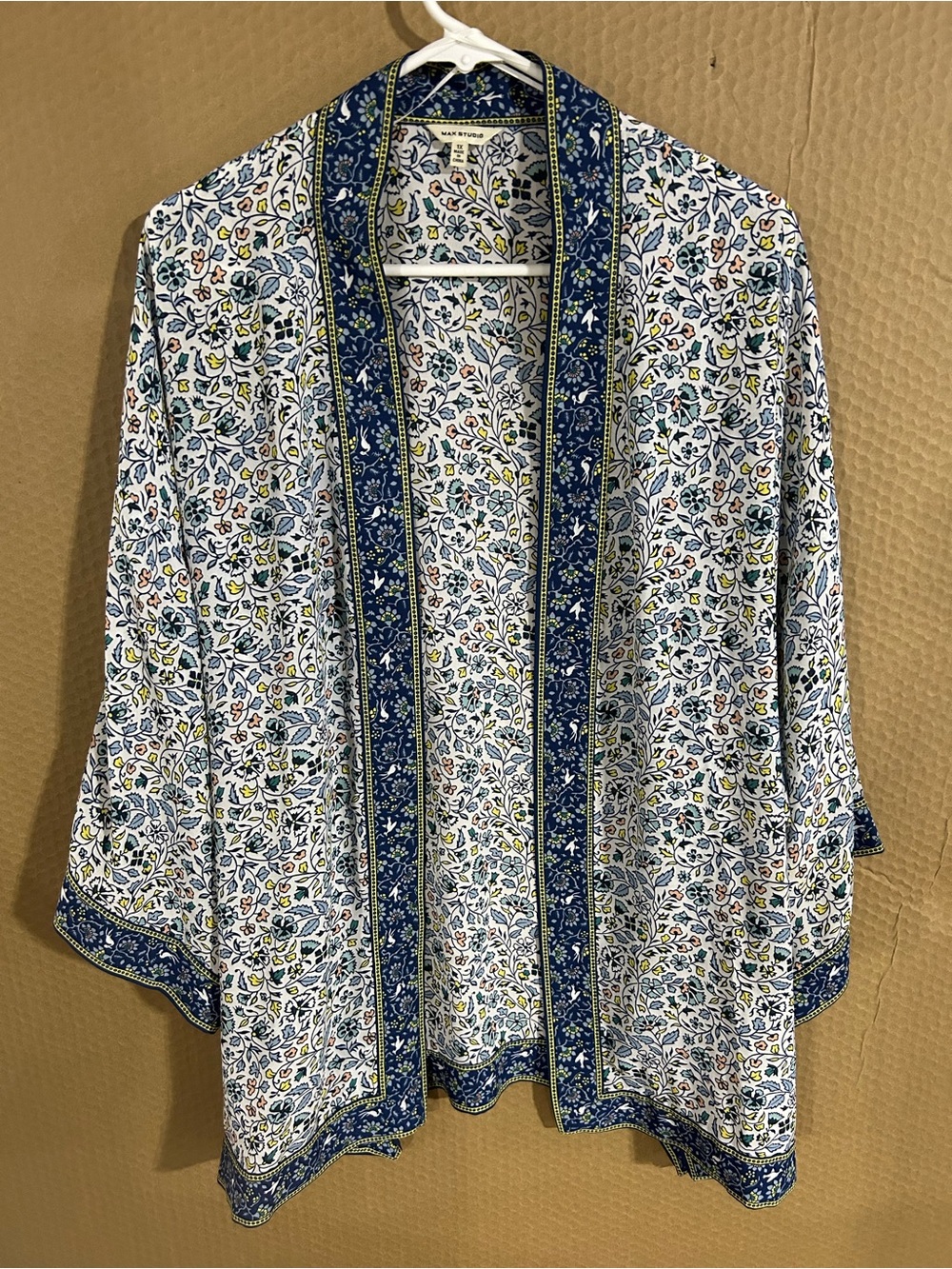 Max Studio Blue Floral Print Open Front Cardigan